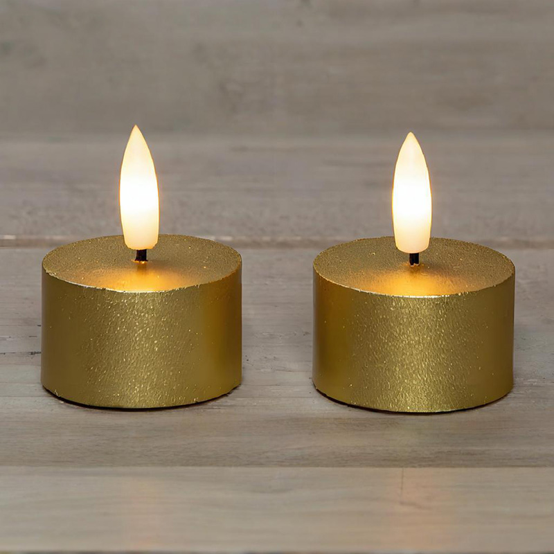 Sett med 2 gylne flammeløse telys