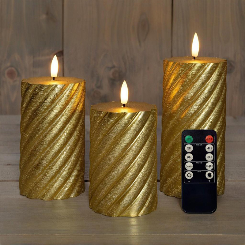 Sett med 3 gylne spiral LED-søylelys