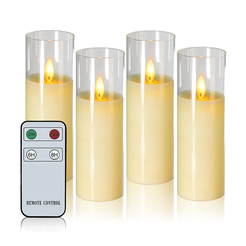Sett med 4 slanke elfenben batteridrevne glasslys