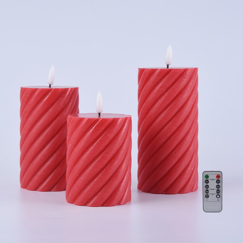 3 pakke røde spiralflammeløse søylelys